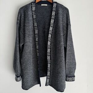 WoolOvers Organic Cotton Open Front Cardigan in‎ Navy & Cream - Size XL